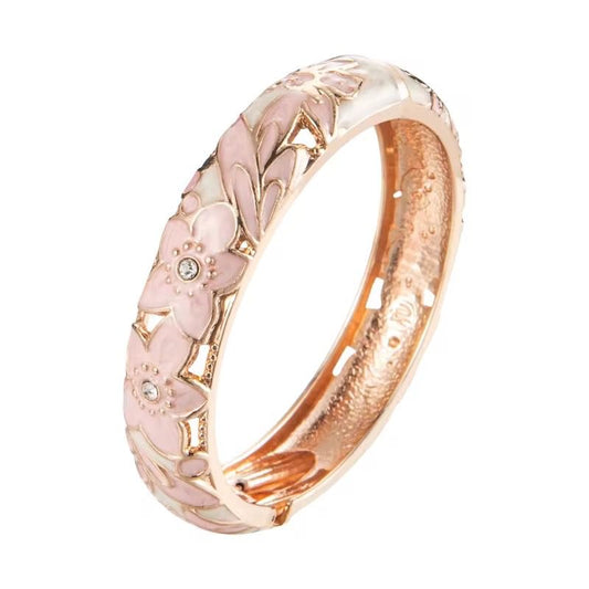 GP 09 Light pink Toned Floral 10mm Cuff Bracelet 14k gold plated  - Anti tarnish