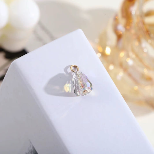 BBB 283 (c) Holographic Drop Crystal Bead charm 14k gold plated crystal ( 1 pc ) Anti tarnish ( 15 mm )