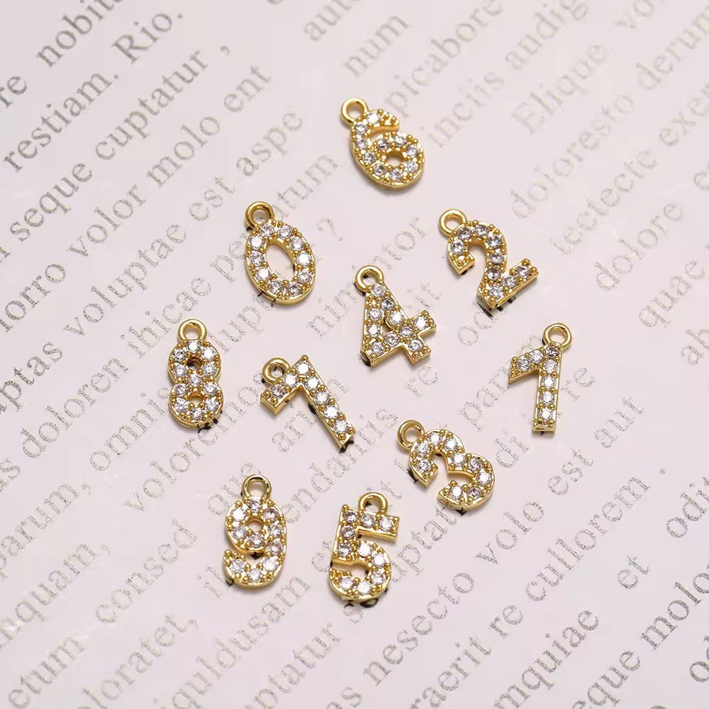 BBB 340 Numbers zircon 14k gold plated charm ( 10 mm ) Anti tarnish ( 1 pc )