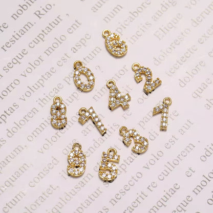 BBB 340 Numbers zircon 14k gold plated charm ( 10 mm ) Anti tarnish ( 1 pc )
