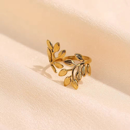 SJ 604 Leaf ring adjustable - 18k Gold PVD plated stainless steel - Anti tarnish