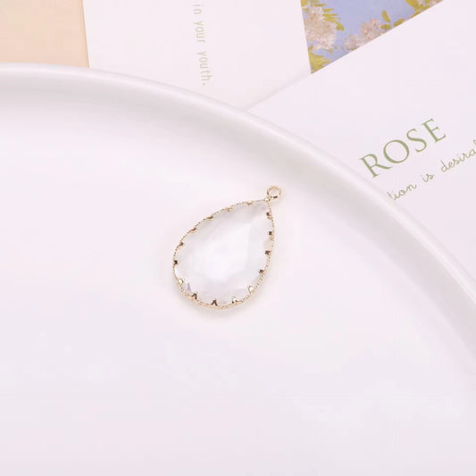 BBB 377 (a) White Teardrop Charm 14k gold plated Zircon crystal  ( 1 pc ) Anti tarnish ( 20*30 mm )