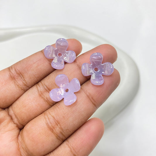 BBB 121 (D) Four petal uv plated shiny irrediscent Acrylic flower bead (1PC)