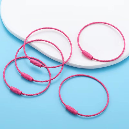 BBB 185 (f) Bright Pink Loop Cable Key Ring Wire Keychain ( 1 pc ) Screw lock Key Ring ( 1.5 * 150 mm ) Stainless steel