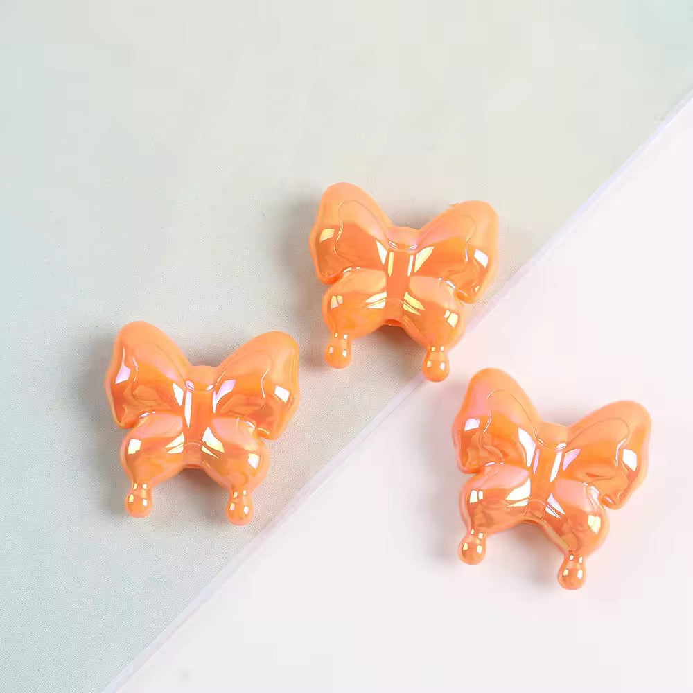 BBB 303 (c) Light Orange Butterfly Holographic Shiny  Bead ( 1 pc ) UV Plated Acrylic ( 29:29 mm )