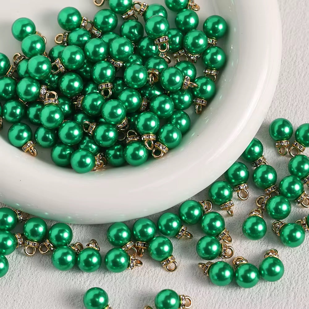 BBB 232 (g) Dark Green Pearl Shiny Bead Drop charm ( 1 pc ) UV Plated Acrylic ( 15:10 mm )