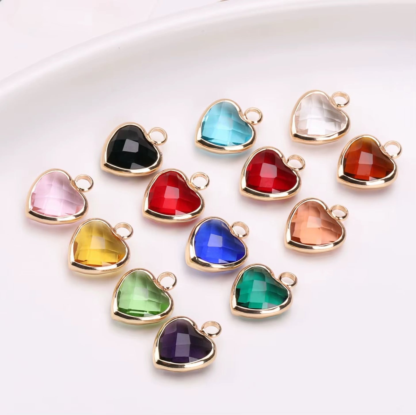 BBB 95 (b) Red Heart 14k gold plated Zircon crystal charm ( 1 pc ) Anti tarnish ( 8 mm )