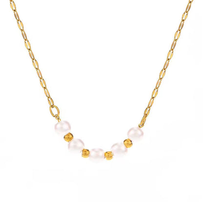 NSJ09C Minimalistic Pearl Lip chain Necklace - 18k Gold PVD plated 316 stainless steel - Anti tarnish