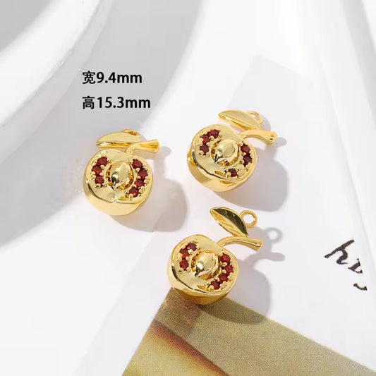 SS 2690 Apple half zircon 14k gold plated charm ( 1 pc ) - anti tarnish