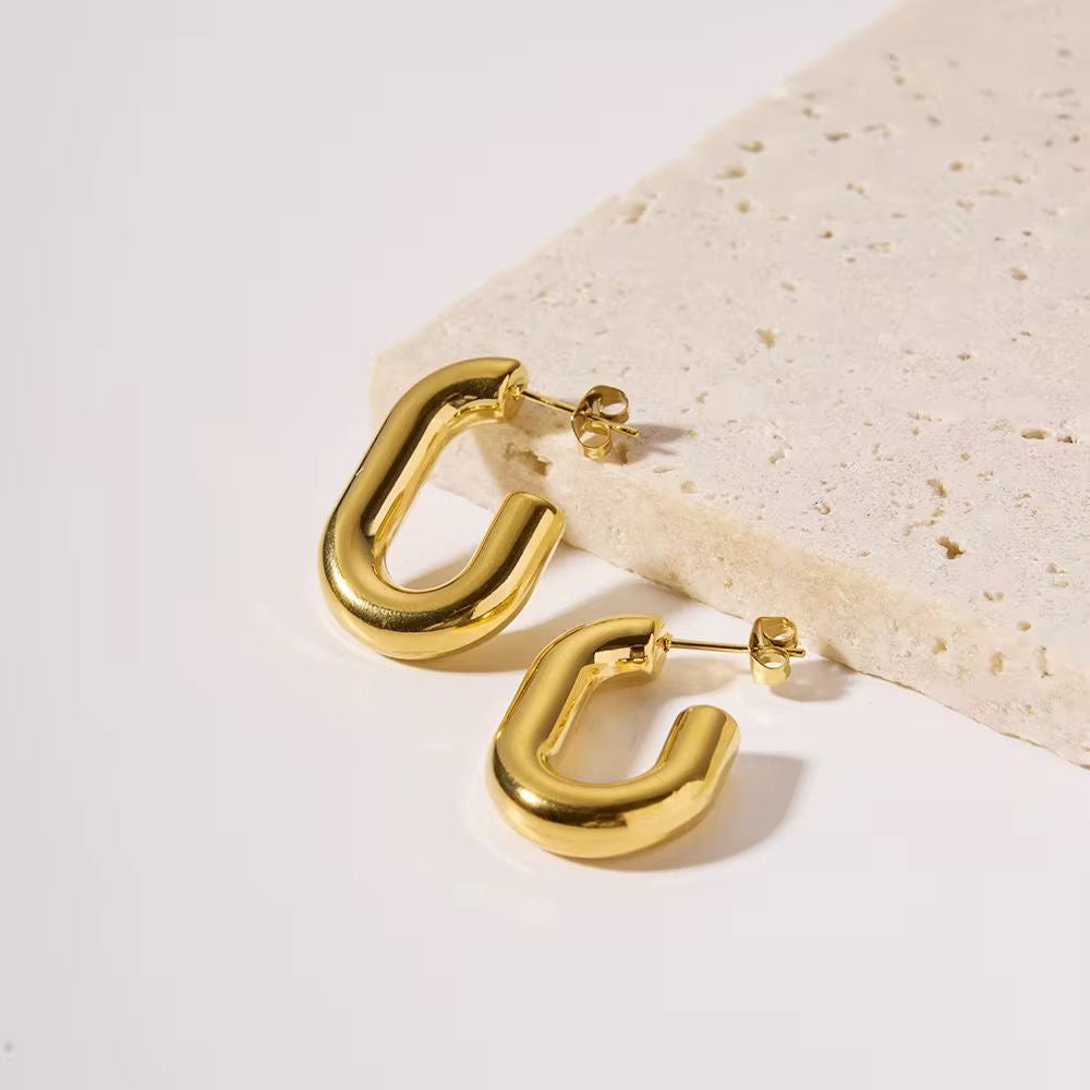 SJ 682 Simple Hollow U Hoop - 18k Gold PVD plated stainless steel - Anti tarnish