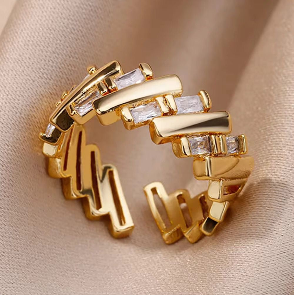 SJ 659 Zircon Modern Korean Fashion Ring Adjustable -  Material - Gold plated Copper - 18k Gold PVD plated stainless steel - Anti tarnish