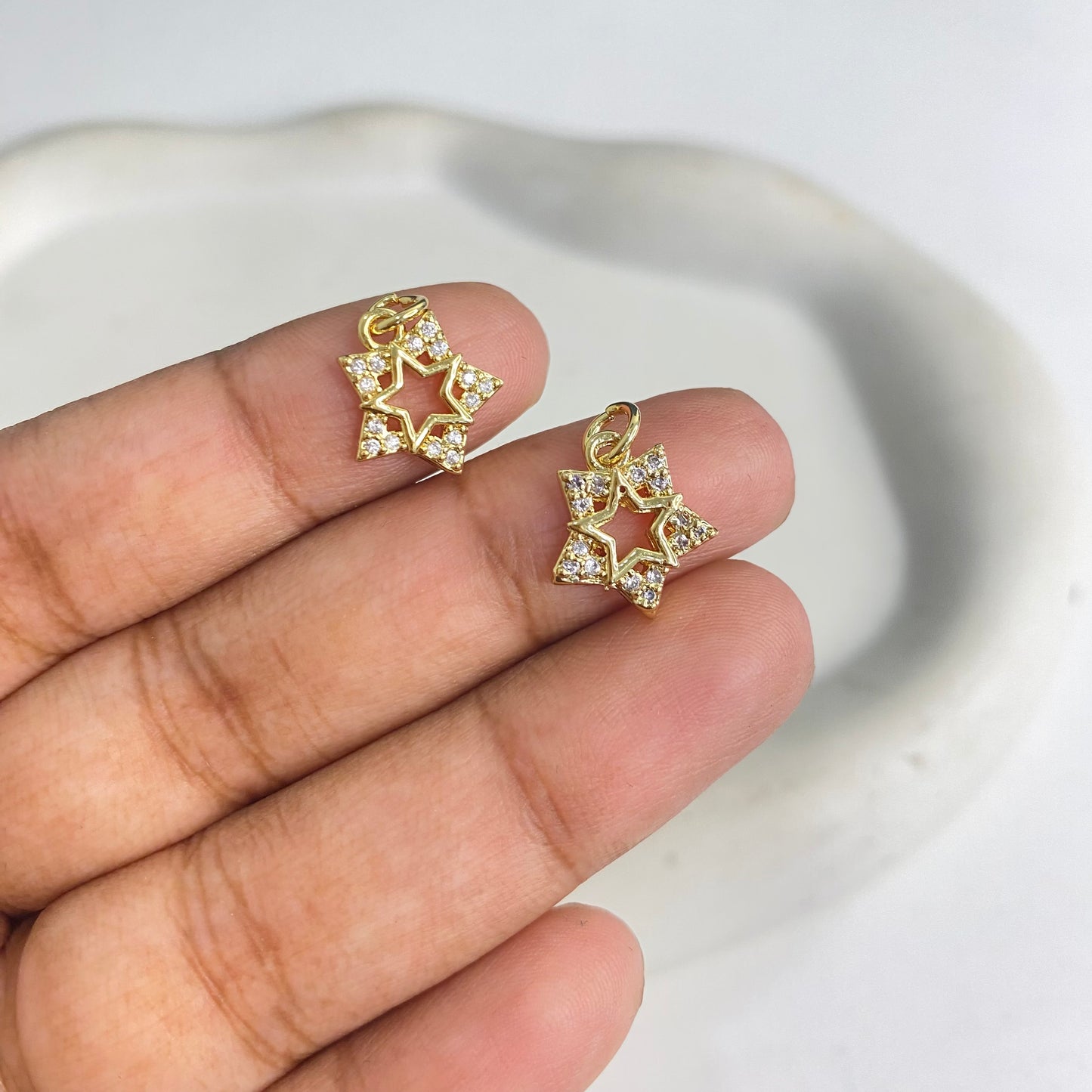 SS 1202 Star Christmas Zircon charm 18k gold plated ( 1 pc ) Anti tarnish ( 13:11.8 mm )