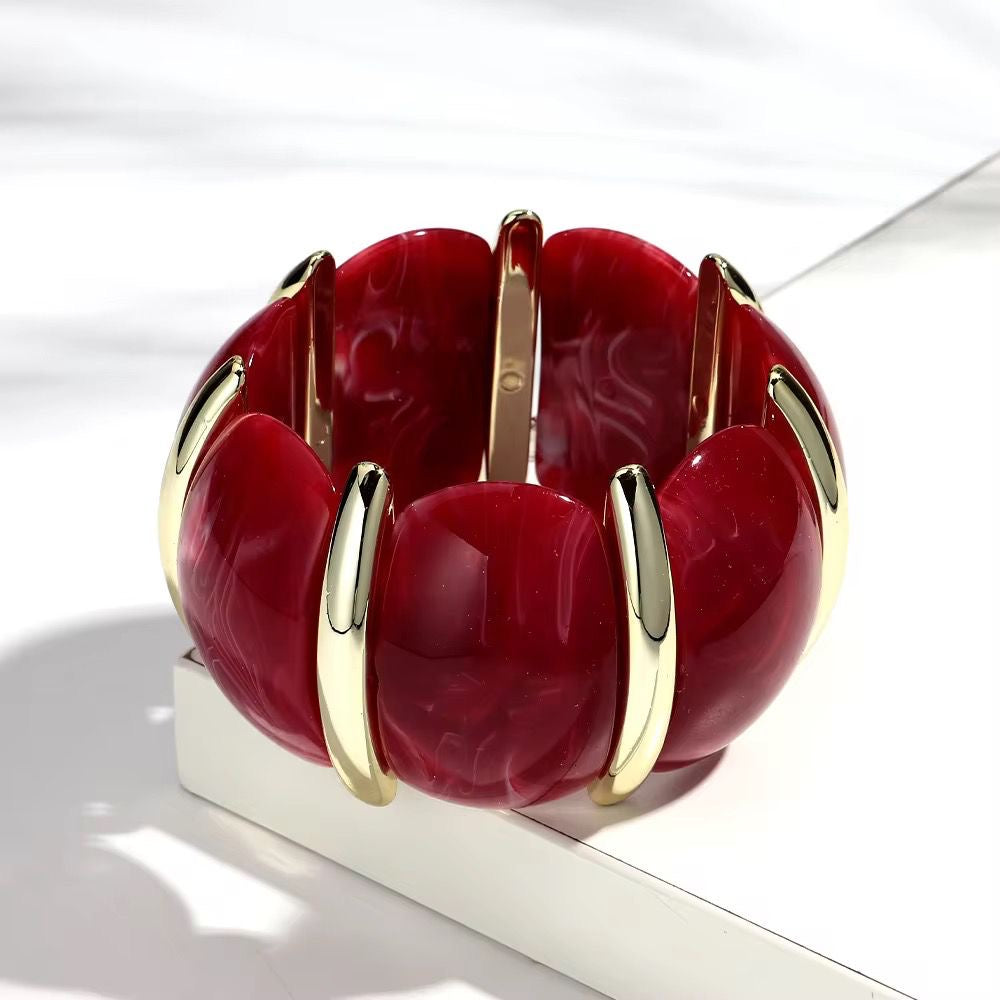 SJ 623 Wine purple Resin Petal Acrylic bead Bracelet - Anti tarnish