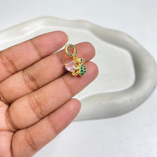 SS 1138 Heart Turtle  Zircon Charm 14k Gold plated ( 1 pc ) Anti tarnish ( 14:21 mm )