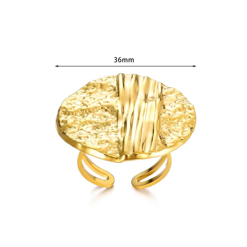 SJ 504 Chunky Fashion Hammered Ring adjustable - 18k Gold PVD plated stainless steel - Anti tarnish - Wholesale