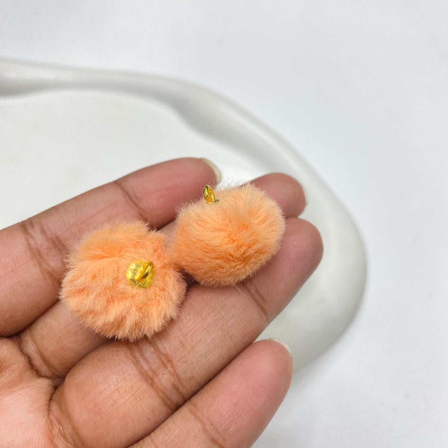 PP 1637 orange Fluffy Pom Pom with hook ( 1 pc )