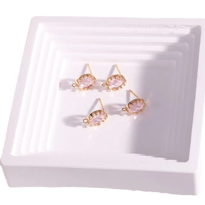 ZS02V light pink Faceted Oval Zircon stud 18k gold plated ( 2 pc ) - anti tarnish
