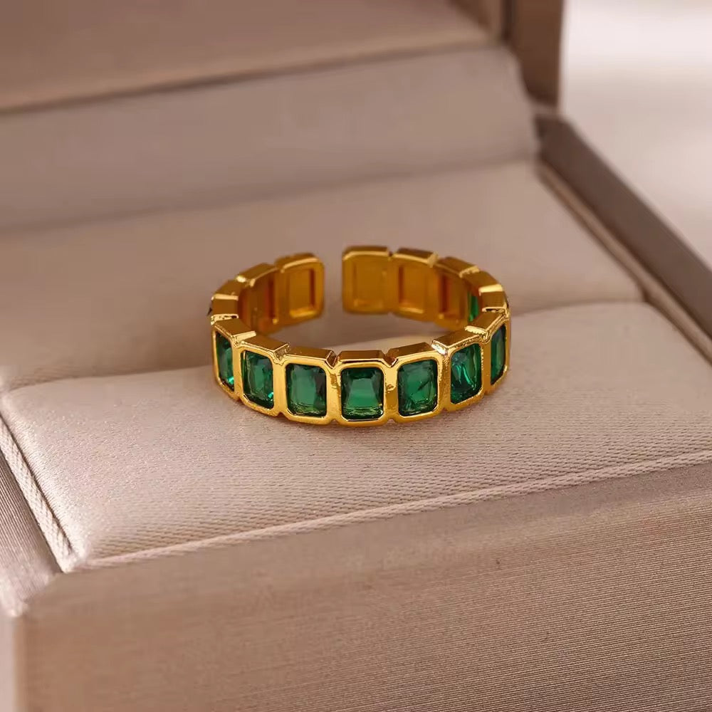 SJ 449 Green Luxury Zircon Ring Adjustable - 18k Gold PVD plated copper - Anti tarnish - Wholesale