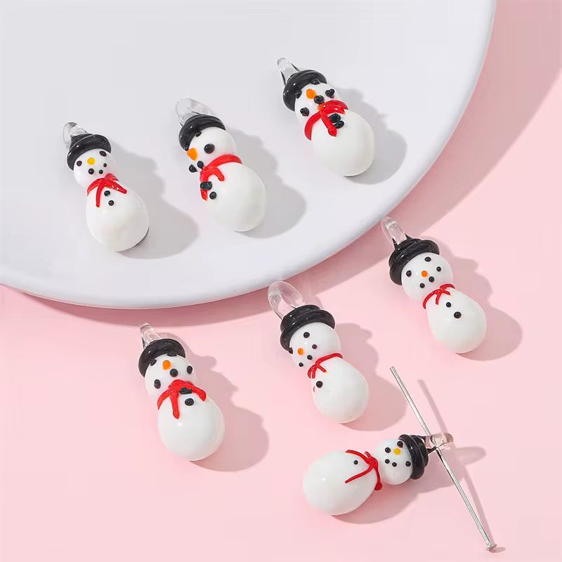BBB 254 (c) Hanging Hat Snowman Christmas Hand painted glass bead ( 1 pc ) Big Lampwork Bead ( 11:32 mm )