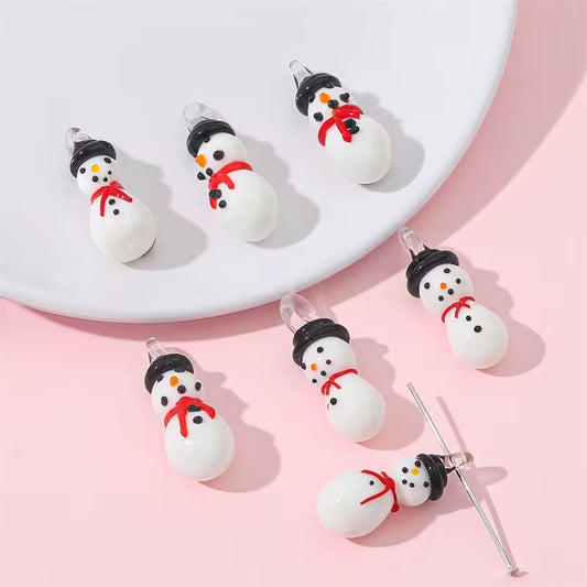 BBB 254 (c) Hanging Hat Snowman Christmas Hand painted glass bead ( 1 pc ) Big Lampwork Bead ( 11:32 mm )