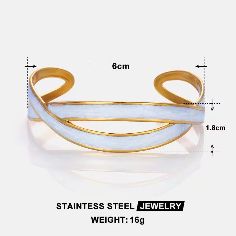 SJ 918 White Enamel wavy cuff bracelet - 18k Gold PVD plated stainless steel - Anti tarnish