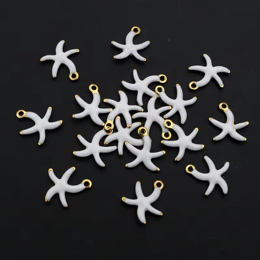 BBB 245 (b) White Star fish Enamel Tiny Charm 18K Gold PVD plated stainless steel ( 1 piece ) Anti tarnish ( 10.5:10 mm )