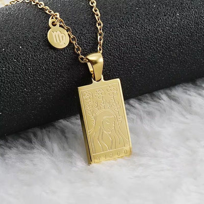 SJ 851 Zodiac Sign Tarot Card Necklace - 18k Gold PVD plated stainless steel - Anti tarnish