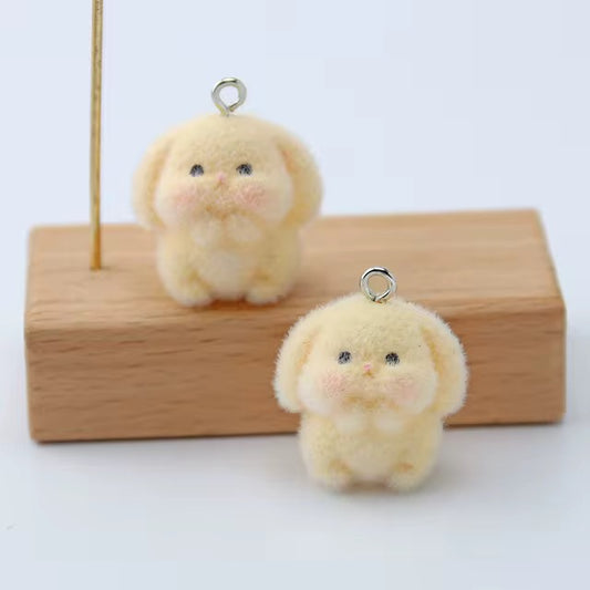 BBB 267 (b) Cute Yellow Fur Bunny 3D Flocking Resin charm ( 1 pc ) with Hook ( no keyring ) ( 95 mm )