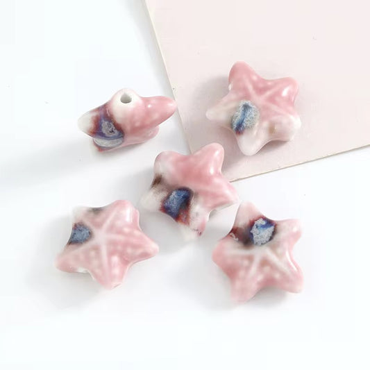BBB 256 (c) Pink Starfish  Ceramic bead ( 1 pc ) Porcelian Ceramic ( 18 mm )