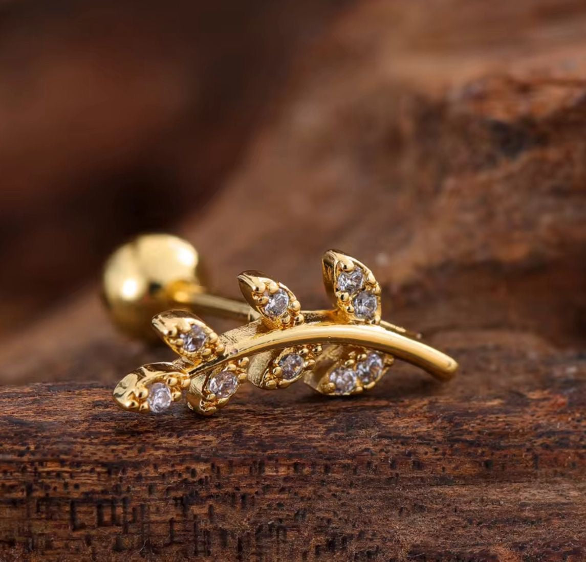 SJ 933 Leaf Zircon kids / 2nd Piercing Stud ( 1 pc ) - 18k Gold PVD plated stainless steel - Anti tarnish