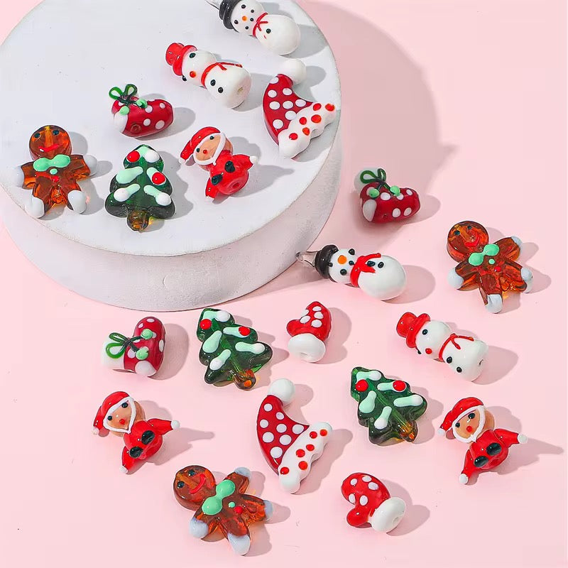 BBB 254 (f) Christmas Socks Hand painted glass bead ( 1 pc ) Big Lampwork Bead ( 16:17 mm )