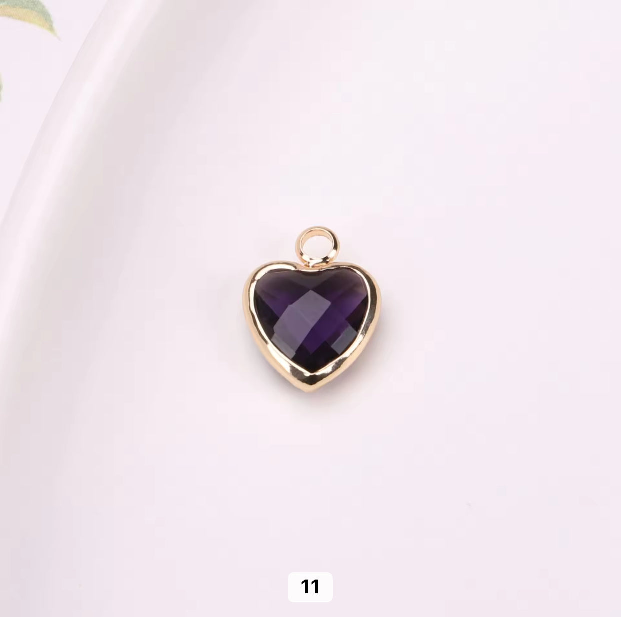 BBB 95 Heart 14k gold plated Zircon crystal charm ( 1 pc ) Anti tarnish ( 8 mm )