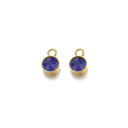 SC11A4 Dark Blue Zircon Round Charm 18k Gold PVD plated 316 stainless steel ( 1 pc ) Anti tarnish ( 8 mm )