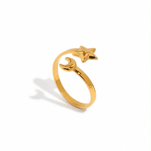 RSJ33E moon & Star Ring -18k Gold PVD plated 316 stainless steel - Anti tarnish