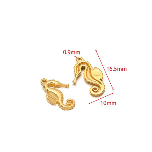 SC14K Sea Horse Charm Tiny Sea Creature 18K Gold PVD 316 stainless steel ( 1 piece ) Anti tarnish ( 10:16.5 mm )