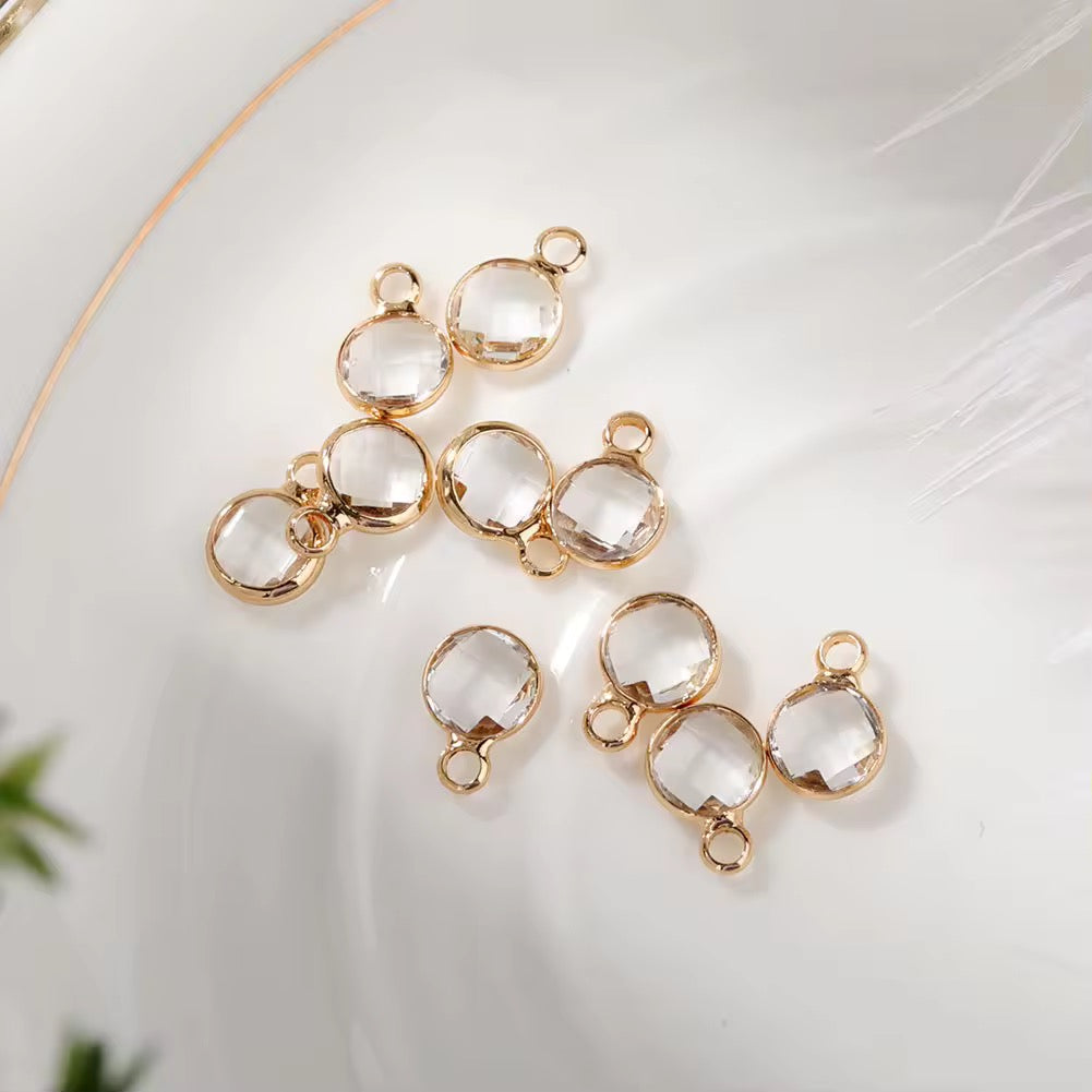 BBB 117 (H)  Clear round 14k gold plated Zircon crystal charm ( 1 pc ) Anti tarnish ( 6 mm )