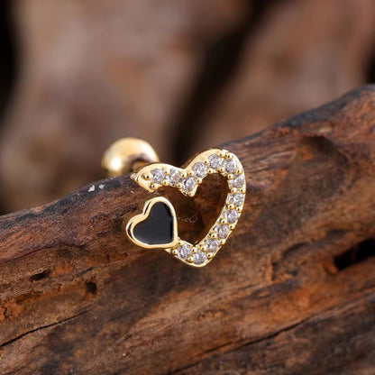 MSJ03B Heart Zircon Cartilage 2nd piercing stud ( 1 pc ) - 18k Gold PVD plated stainless steel - Anti tarnish