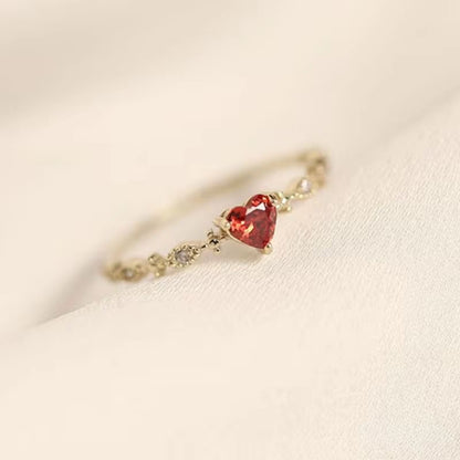 RSJ38E Red zircon Heart 18k Gold plated Ring adjustable - gold plated Brass - Anti tarnish