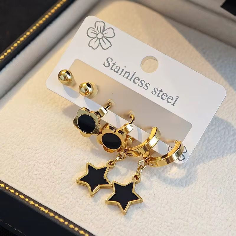 ESJ06C Star & flower  Stud set - 18k Gold PVD plated 316 stainless steel - Anti tarnish