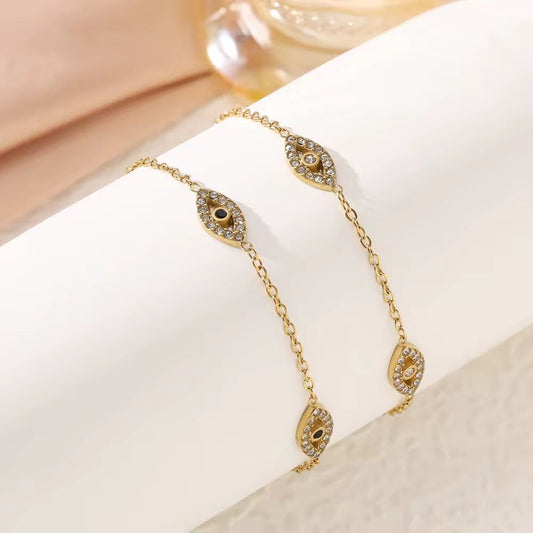 BSJ11D Evil eye bracelet - 18k Gold PVD plated 316 stainless steel -  Anti tarnish