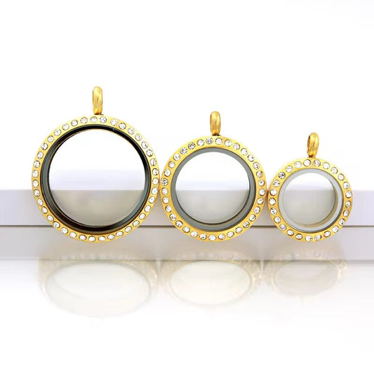 FL 2543 Zircon Gold Floating Glass Locket gold plated alloy ( 1 pc ) - anti tarnish