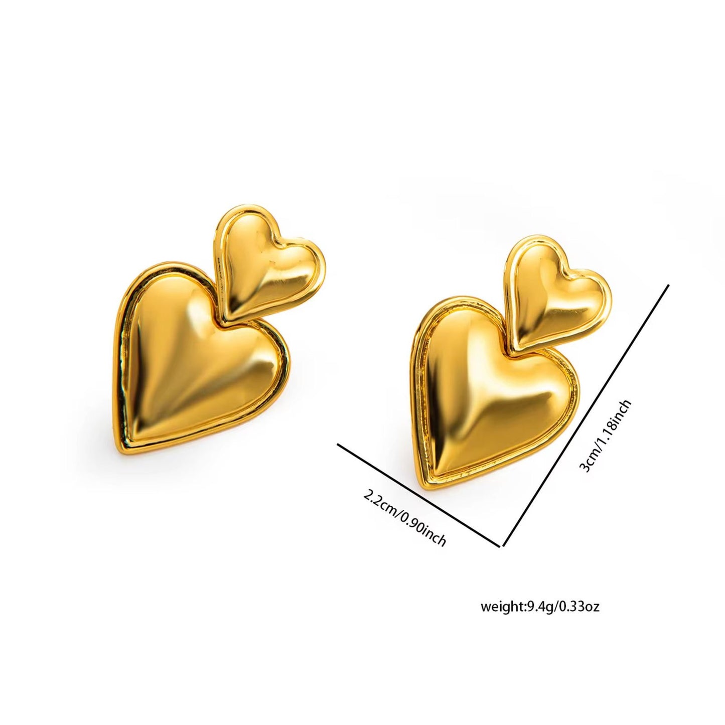 SJ 669 Double Heart Stud Earring - 18k Gold PVD plated stainless steel - Anti tarnish