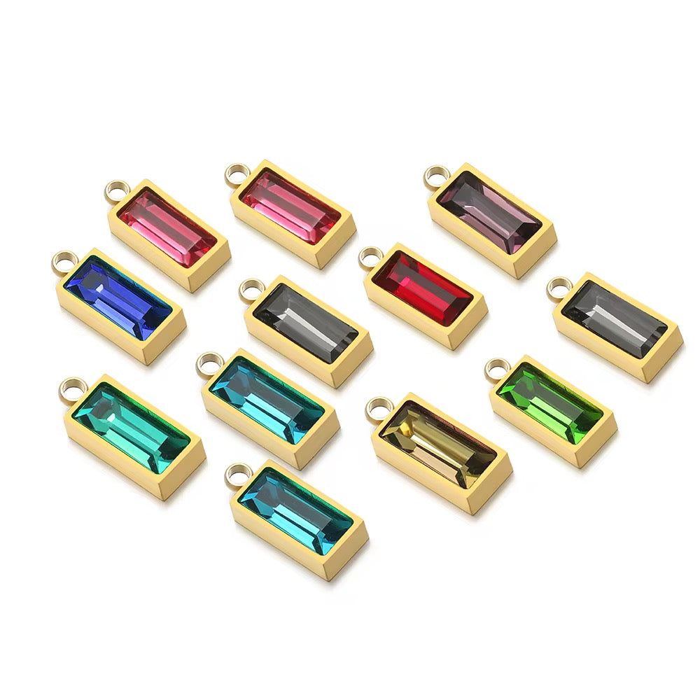 SS 2759 Zircon Rectangle Charm 18k Gold plated stainless steel ( 1 pc ) anti tarnish ( 8:4 mm )