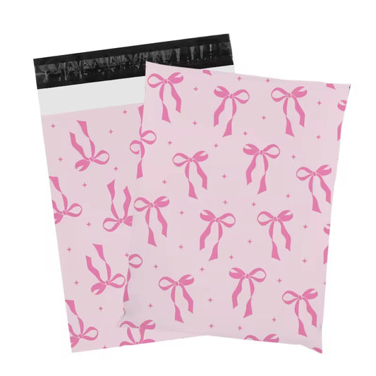 Pink Bow Poly Mailer Bag -  Waterproof & Double Sided - Designer Premium Packaging ( 15:18 inch )