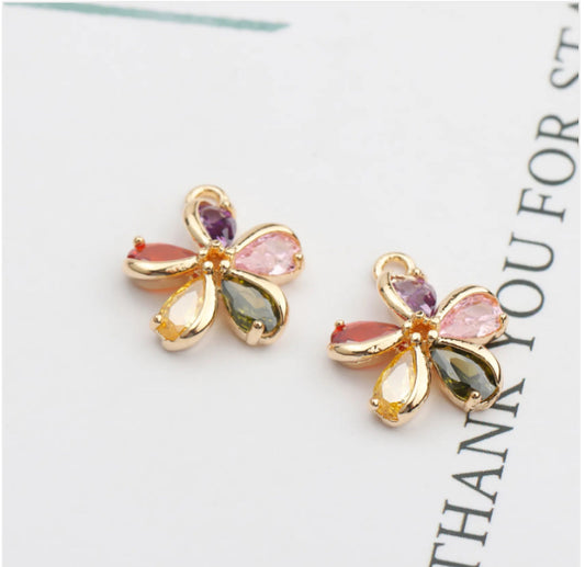 SS 405 Zircon crystal flower 14k gold plated charm ( 1 pc ) Anti tarnish