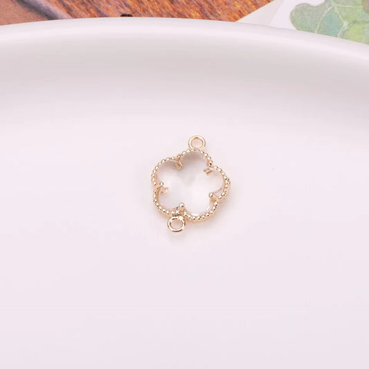 BBB 207 (a) Clear Plum Blossom 14k gold plated Zircon Crystal Connector ( 1 pc ) Anti tarnish ( 11:7 mm )