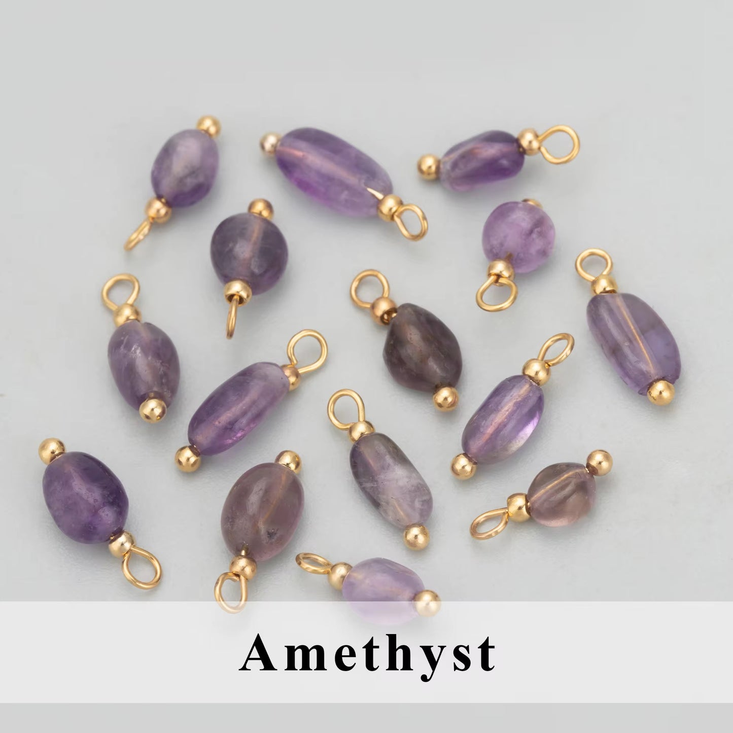 BBB 355 (c) Amethyst Gemstone 18k gold plated charm ( 1 pc ) Anti tarnish