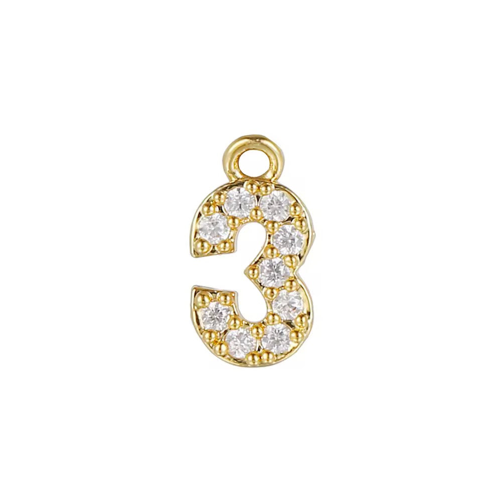 BBB 340 Numbers zircon 14k gold plated charm ( 10 mm ) Anti tarnish ( 1 pc )