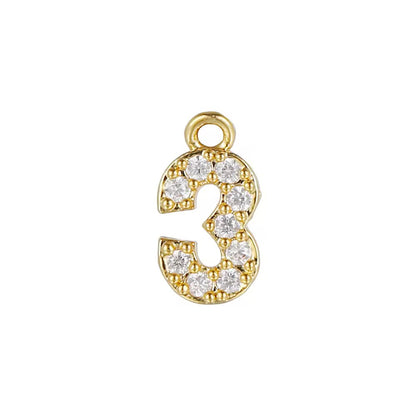 BBB 340 Numbers zircon 14k gold plated charm ( 10 mm ) Anti tarnish ( 1 pc )