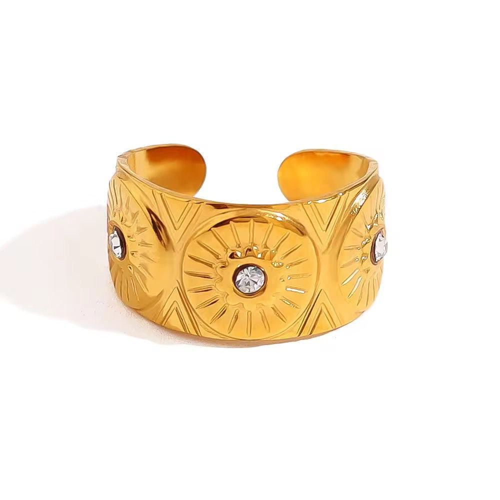 RSJ18E Textured Zircon Ring Adjustable - 18k gold PVD plated 316 stainless steel - Anti tarnish